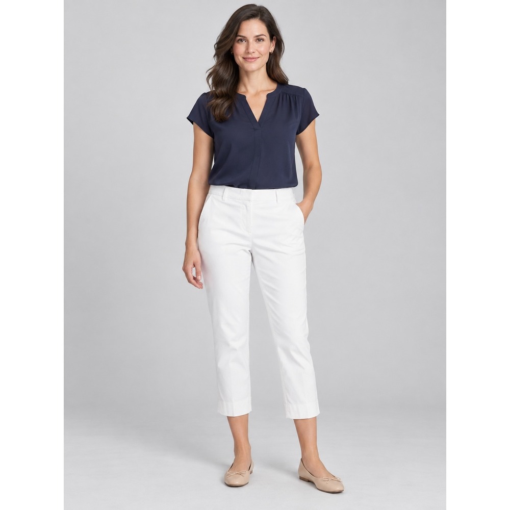 Talbots Womens White Crop Pants Straight Leg Side Vent Trousers 12P